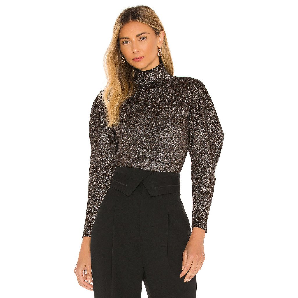 Alc A.L.C. Metallic Samuel Puff Sleeve Sweater Top